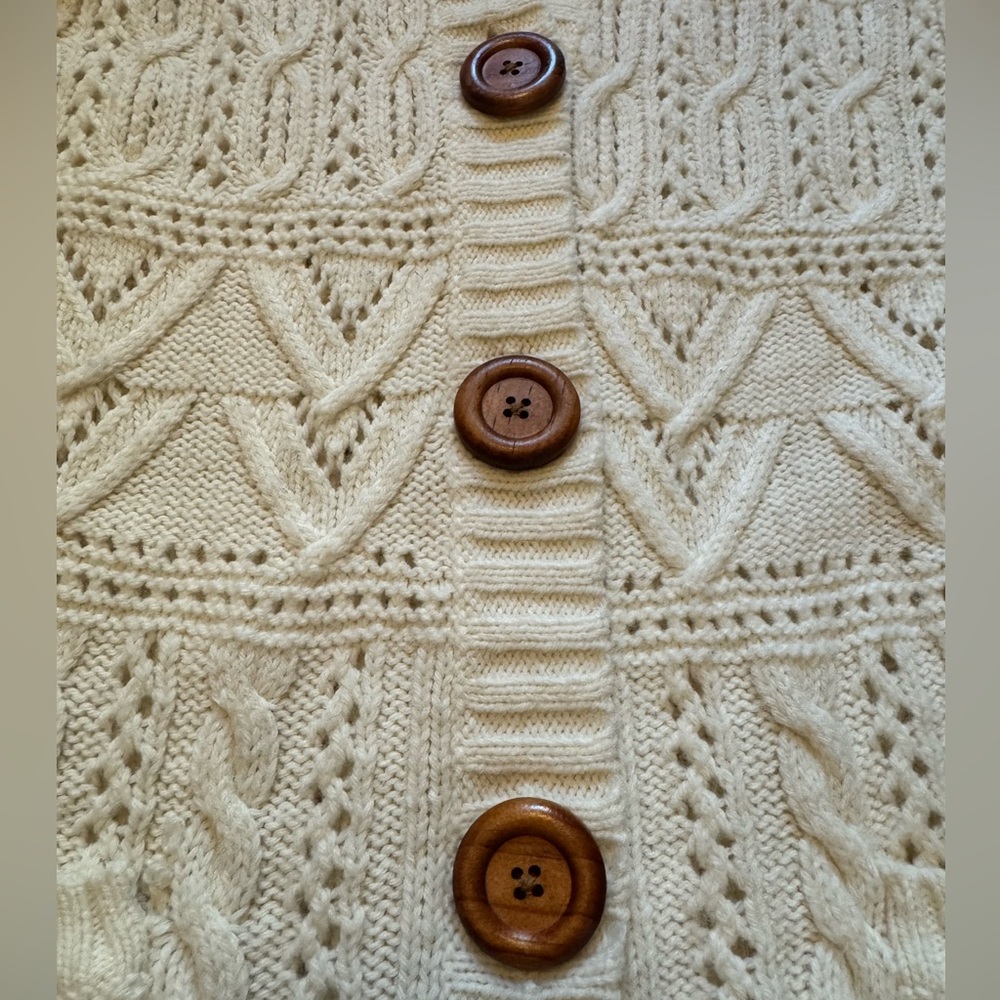 Y2K Vintage GAP Cream Cable Knit Cardigan Longline Alpaca Wool Cottagecore Boho - Picture 4 of 10